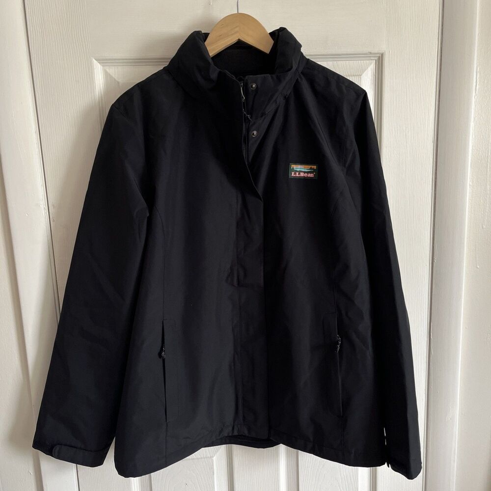 NEW LL Bean Sweater Fleece 3 In 1 Jacket Womens XL Black Winter Coat Hood